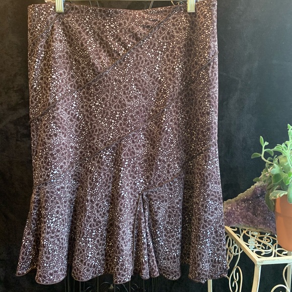 Max Studio Skirt A-Line Full Retro Brown and White Microprint Pattern - Picture 4 of 6